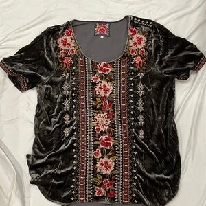 Johnny Was Black Velvet Floral Blouse